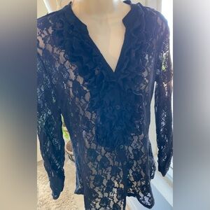 LAST CALL!!!Style n Co lacy button down blouse. Glam up any outfit w/ this too